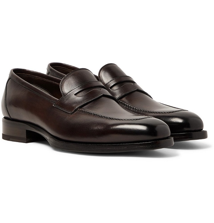 Photo: TOM FORD - Wessex Polished-Leather Penny Loafers - Dark brown
