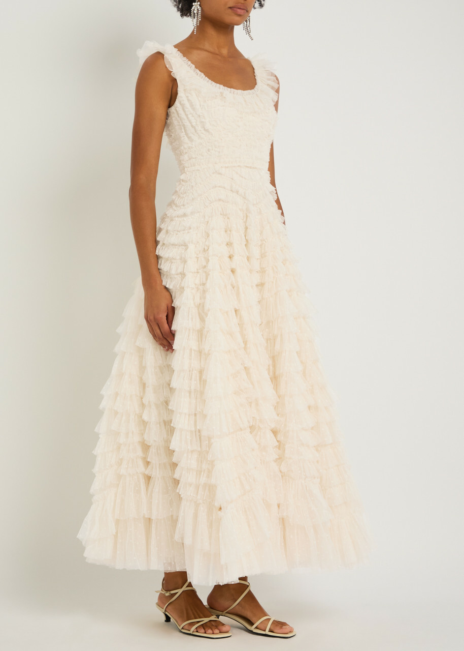 Needle & Thread Hattie Ruffled Tulle Gown Cream