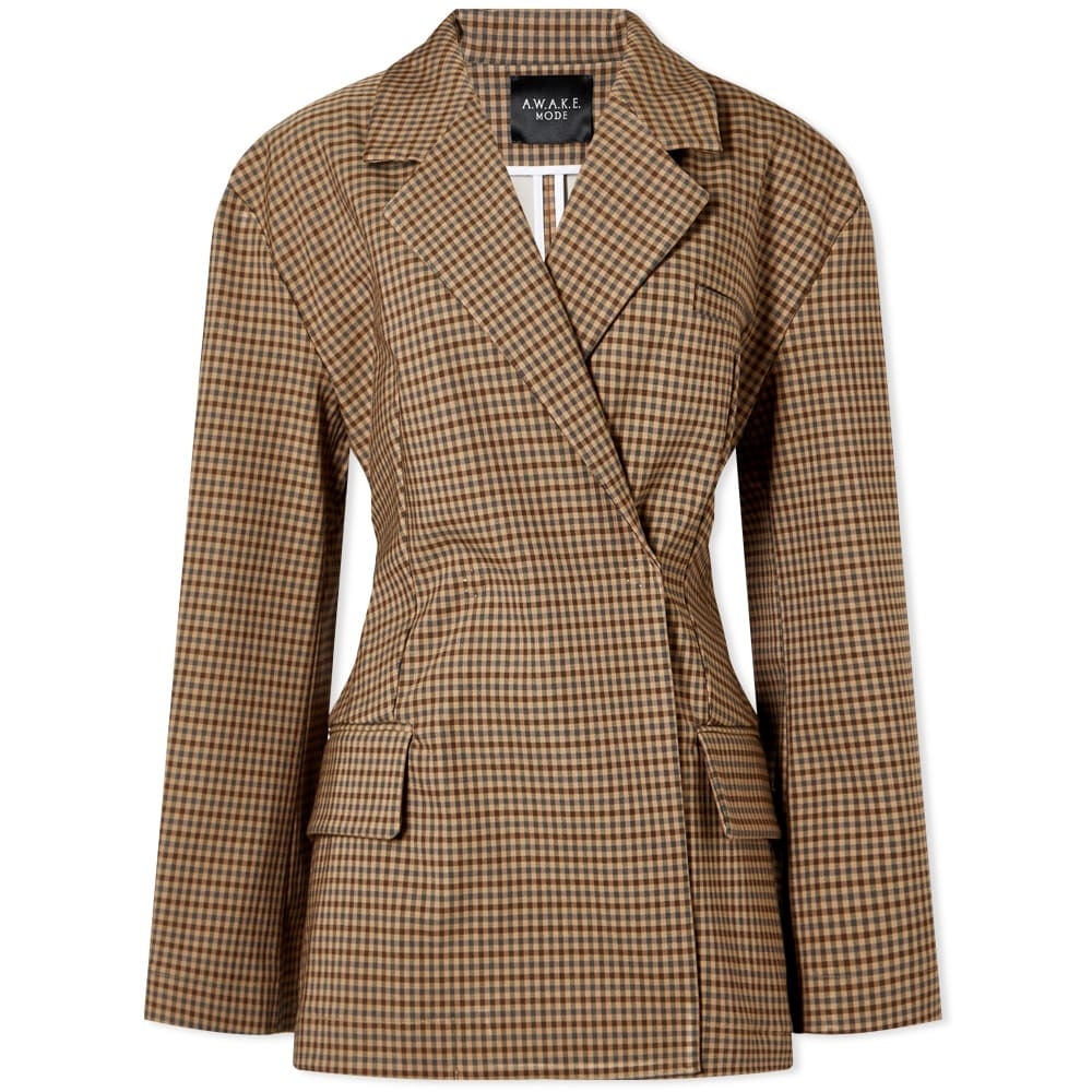 Photo: A.W.A.K.E. MODE Women's Deconstructed Jacket in Beige/Gingham