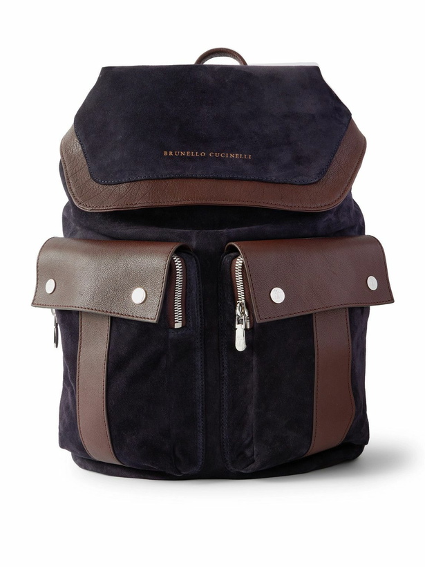 Photo: Brunello Cucinelli - Leather-Trimmed Suede Backpack