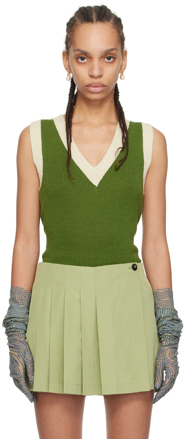 Dries Van Noten Green V-Neck Vest