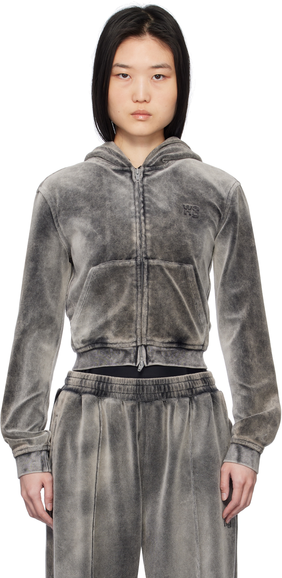 alexanderwang.t Gray Shrunken Zip-Up Hoodie