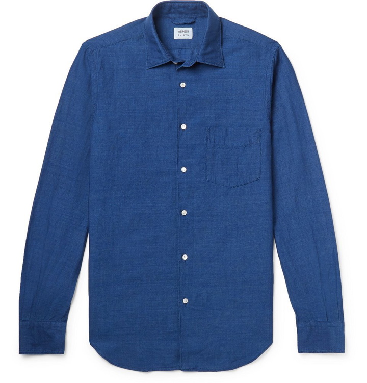 Photo: Aspesi - Slim-Fit Garment-Dyed Linen and Cotton-Blend Shirt - Blue
