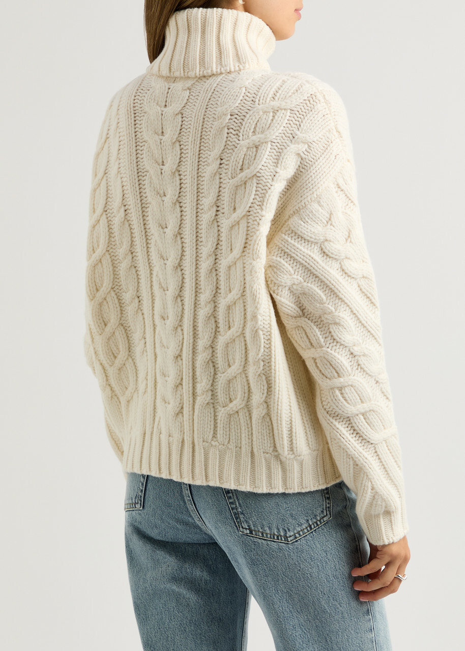 Herno Roll-neck Cable-knit Wool Jumper Cream