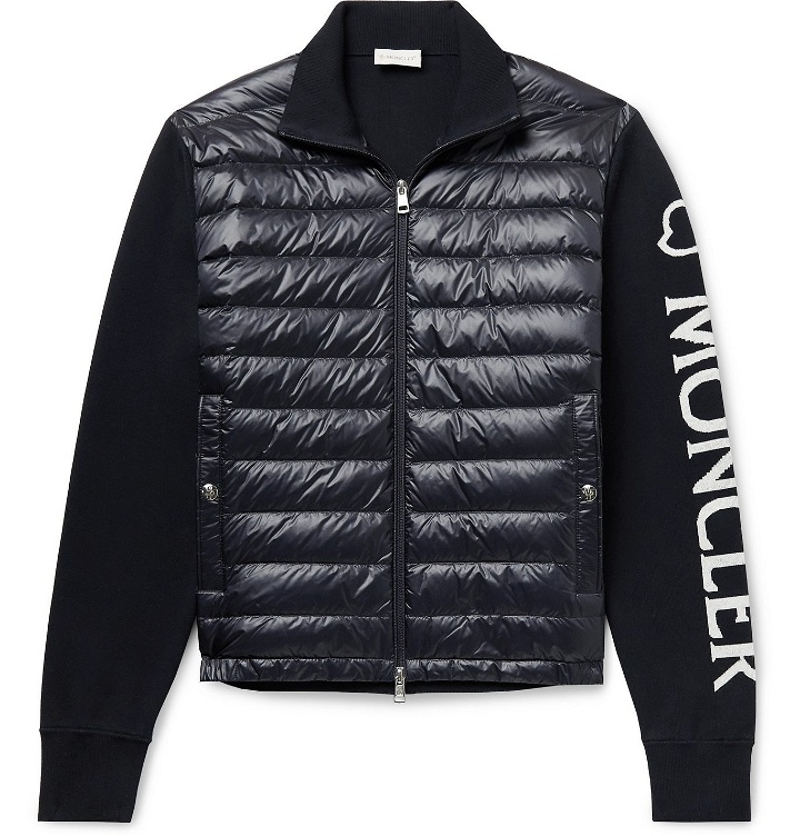 Photo: MONCLER - Quilted Nylon and Intarsia Cotton-Blend Down Jacket - Blue