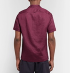 Monitaly - Camp-Collar Linen Shirt - Men - Burgundy