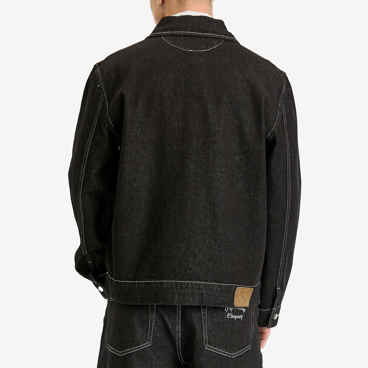 Pop Trading Company Men's Full Button Denim Jacket in Black Denim
