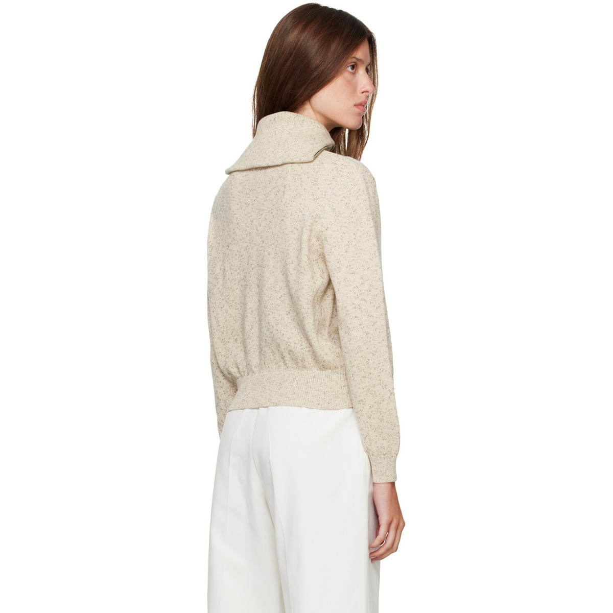 Cordera Off-White Flecked Cotton Zip-Up Sweater