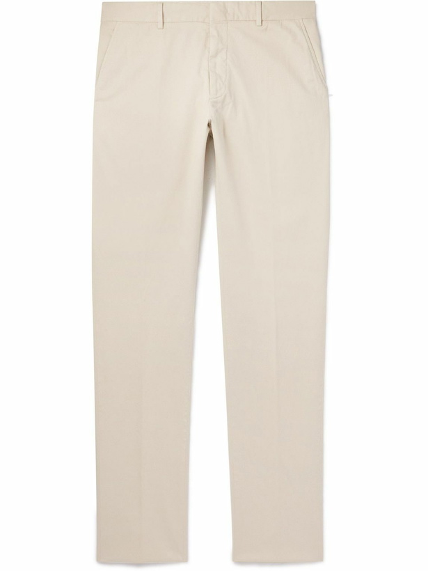 Photo: Zegna - Slim-Fit Straight-Leg Stretch-Cotton Twill Trousers - Neutrals