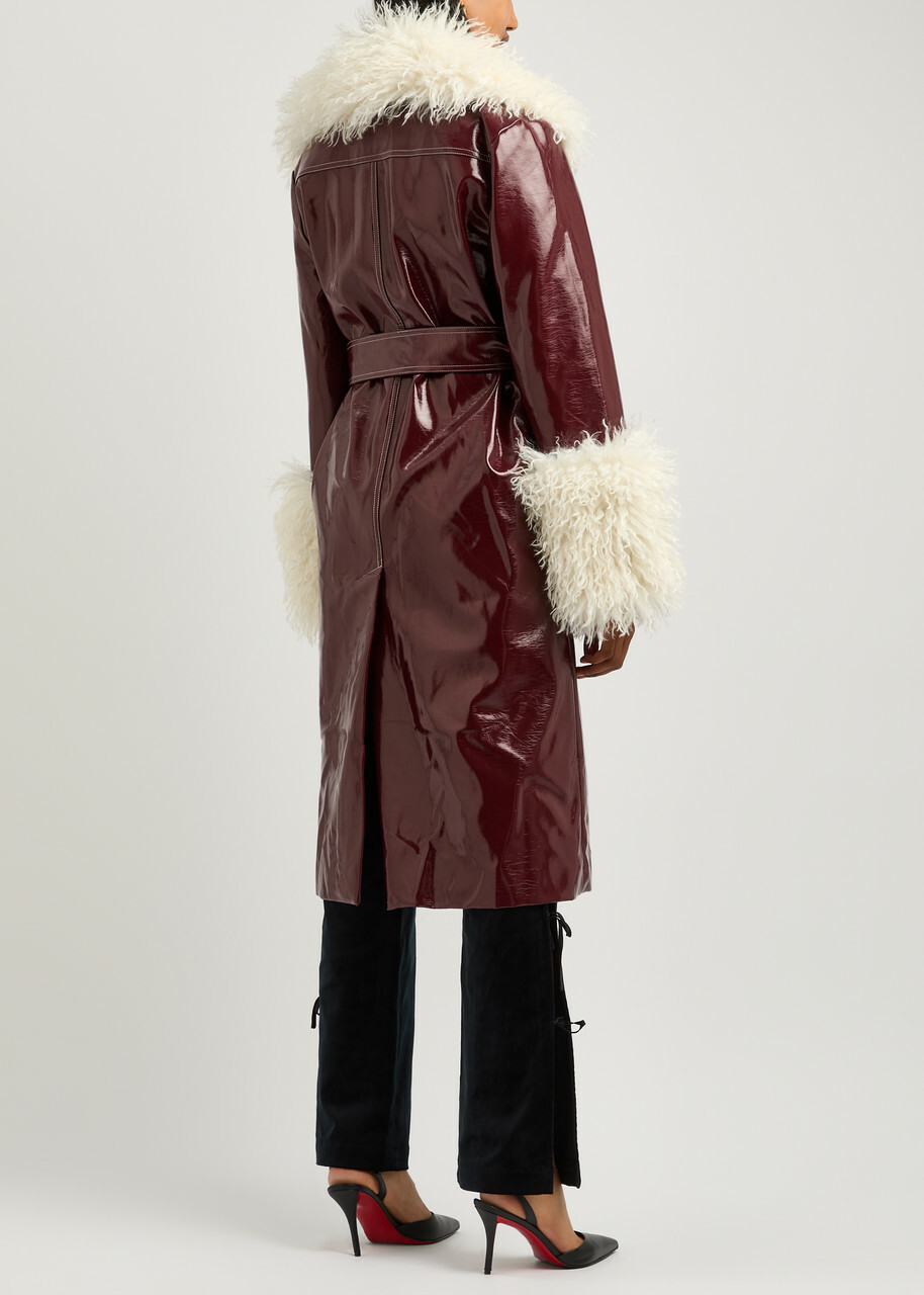 Kitri Simone Faux Shearling-trimmed Vinyl Coat Burgundy