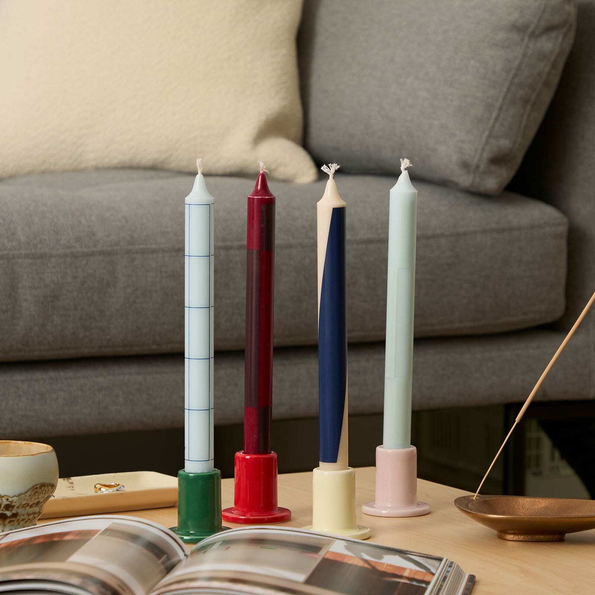HAY Pattern Candle - Set of 4 in Blues/Bordeaux 