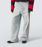 Balenciaga Leather-trimmed wide-leg jeans