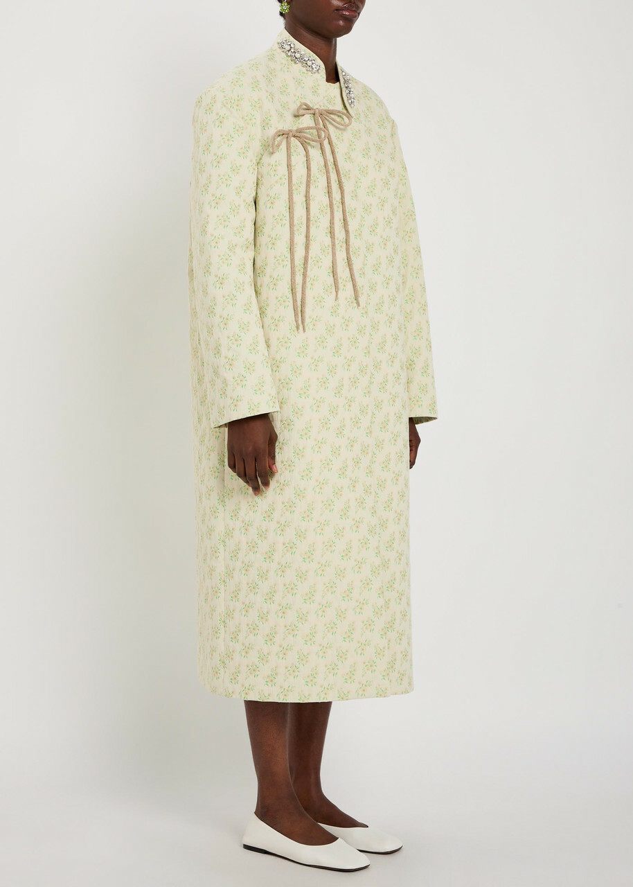 Simone Rocha Embellished Floral-jacquard Cotton-blend Coat Green