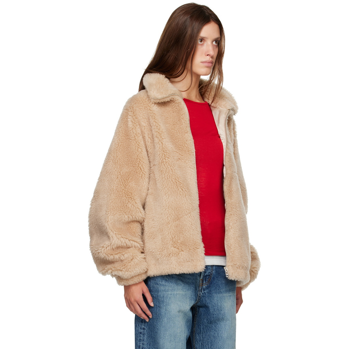 R2W Beige Falco Oversized Wool Slik Jacket