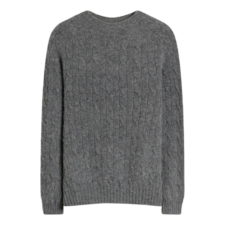 Photo: Barbour Men's Scottish Made Cable Crew in Grey Marl