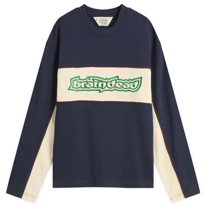 Photo: Brain Dead Men's Heavyweight Panelled Long Sleeve T-Shirt in Navy