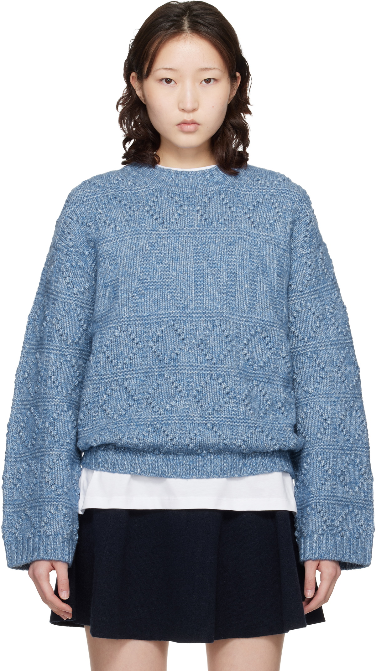 GANNI Blue Cotton Wool Bubble Sweater