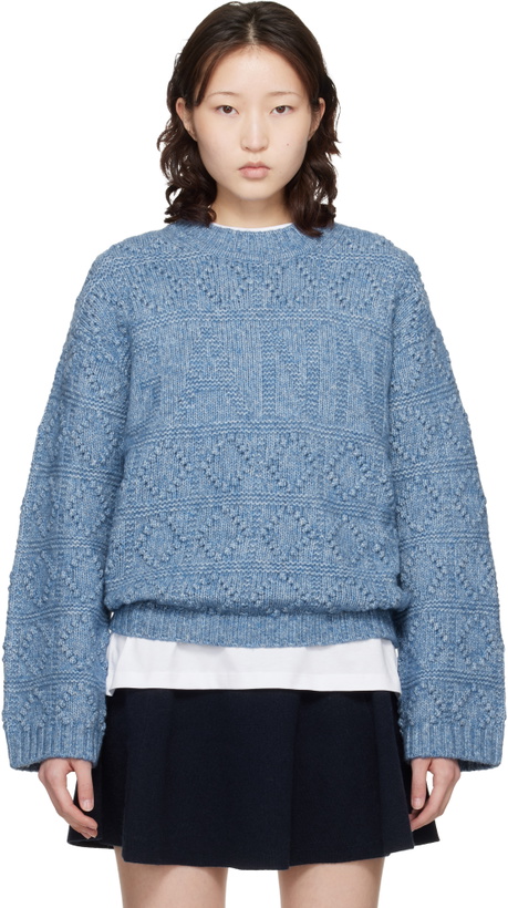 Photo: GANNI Blue Cotton Wool Bubble Sweater