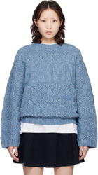 GANNI Blue Cotton Wool Bubble Sweater