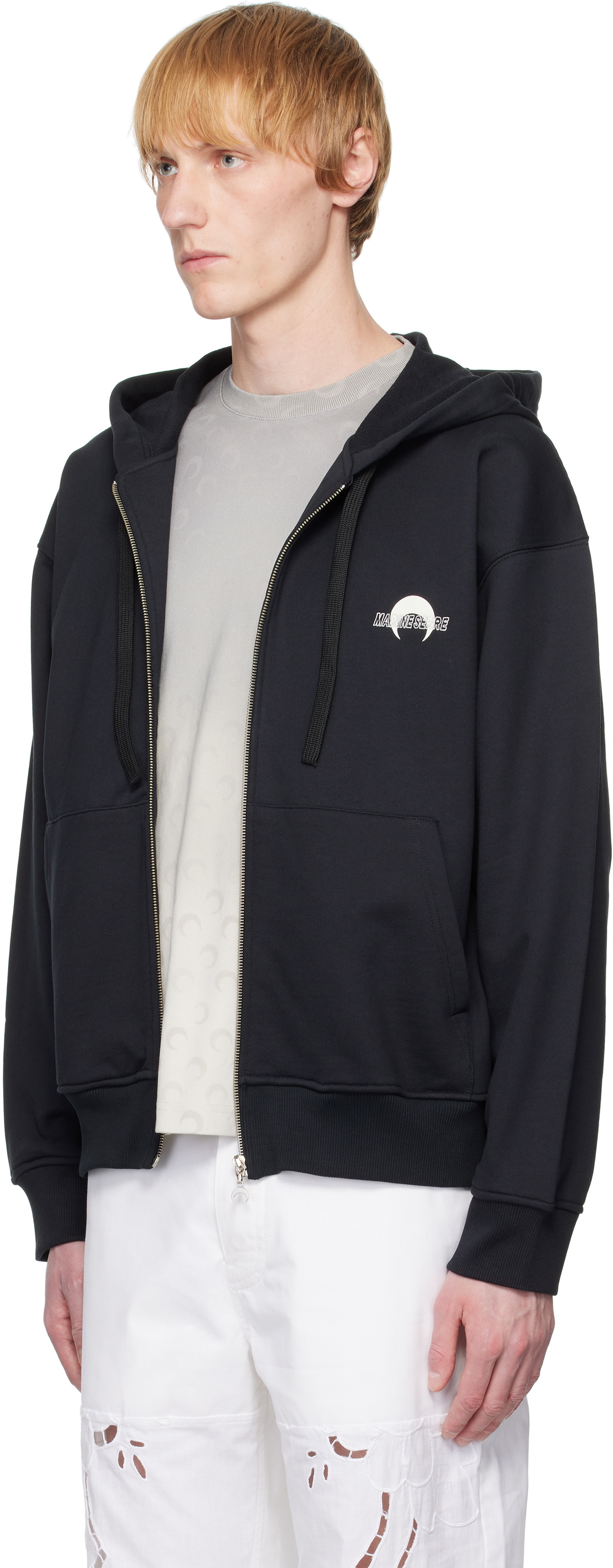 Marine Serre Black Moon Logo Fleece Zipped Hoodie