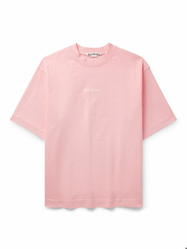 Photo: Acne Studios - Extorr Logo-Flocked Garment-Dyed Cotton-Jersey T-Shirt - Pink