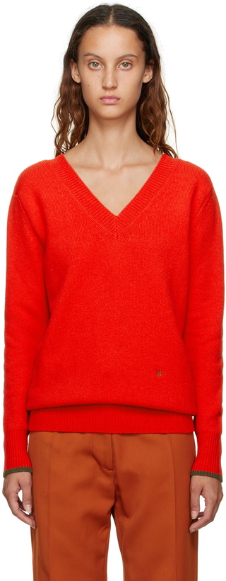 Photo: Victoria Beckham Red Double V-Neck Sweater