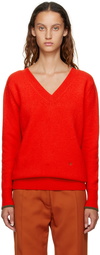 Victoria Beckham Red Double V-Neck Sweater