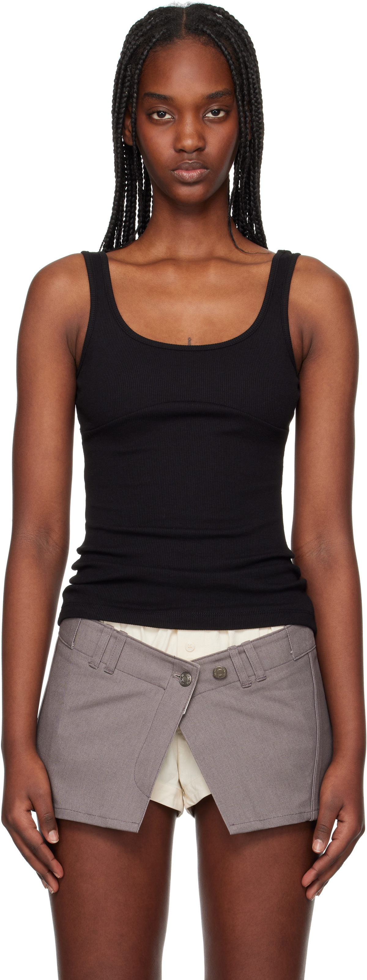 OPEN YY Black Ribbed Tank Top