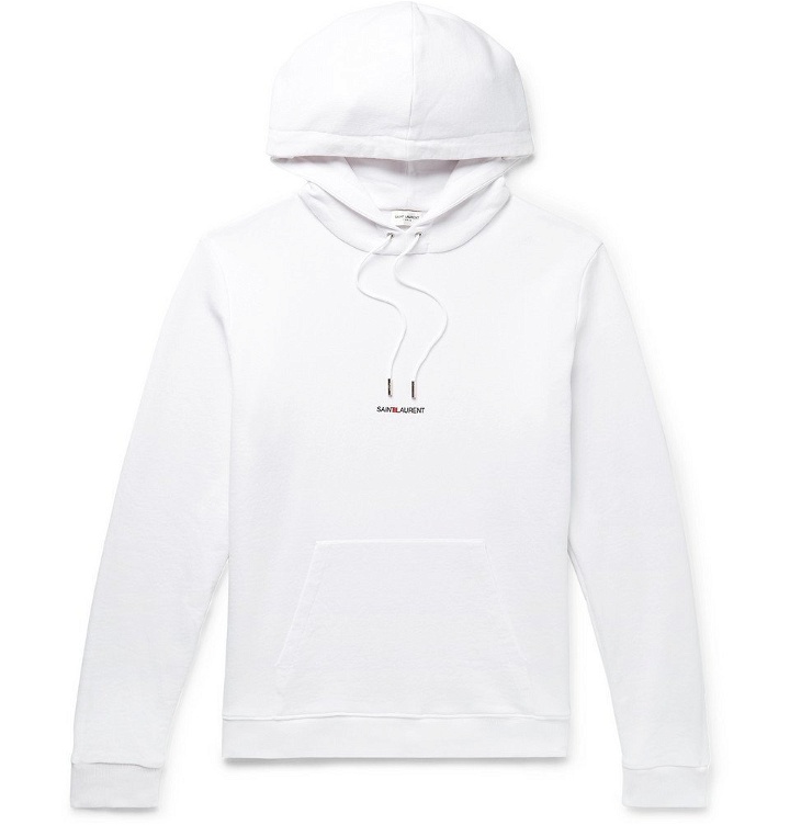 Photo: Saint Laurent - Logo-Print Loopback Cotton-Jersey Hoodie - Men - White
