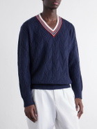 Canali - Herringbone Wool and Cashmere-Blend Sweater - Blue