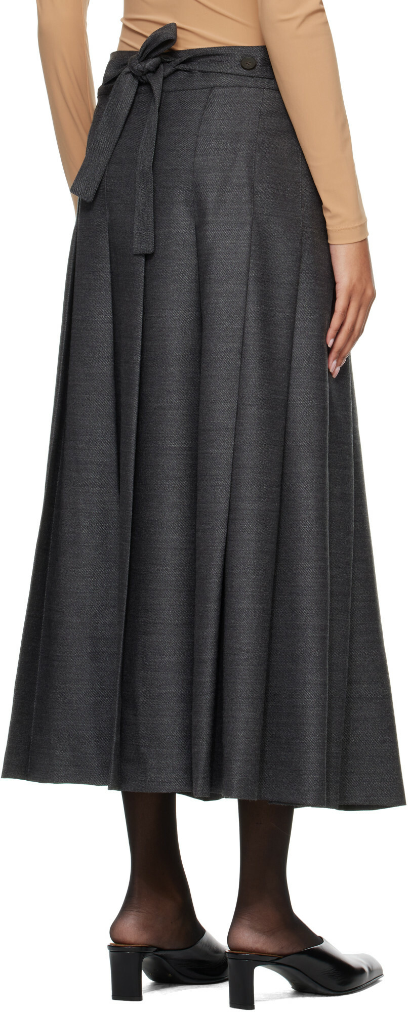 Róhe Gray Pleated Wrap Midi Skirt