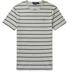 POLO RALPH LAUREN - Slim-Fit Logo-Embroidered Striped Melangé Interlock Cotton T-Shirt - Gray