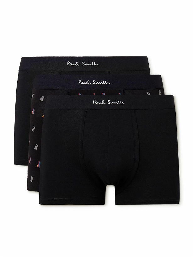 Photo: Paul Smith - Three-Pack Stretch Organic Cotton-Jersey Boxer Briefs - Black