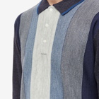 Beams Plus Men's Long Sleeve 12G Stripe Knit Polo Shirt in Navy