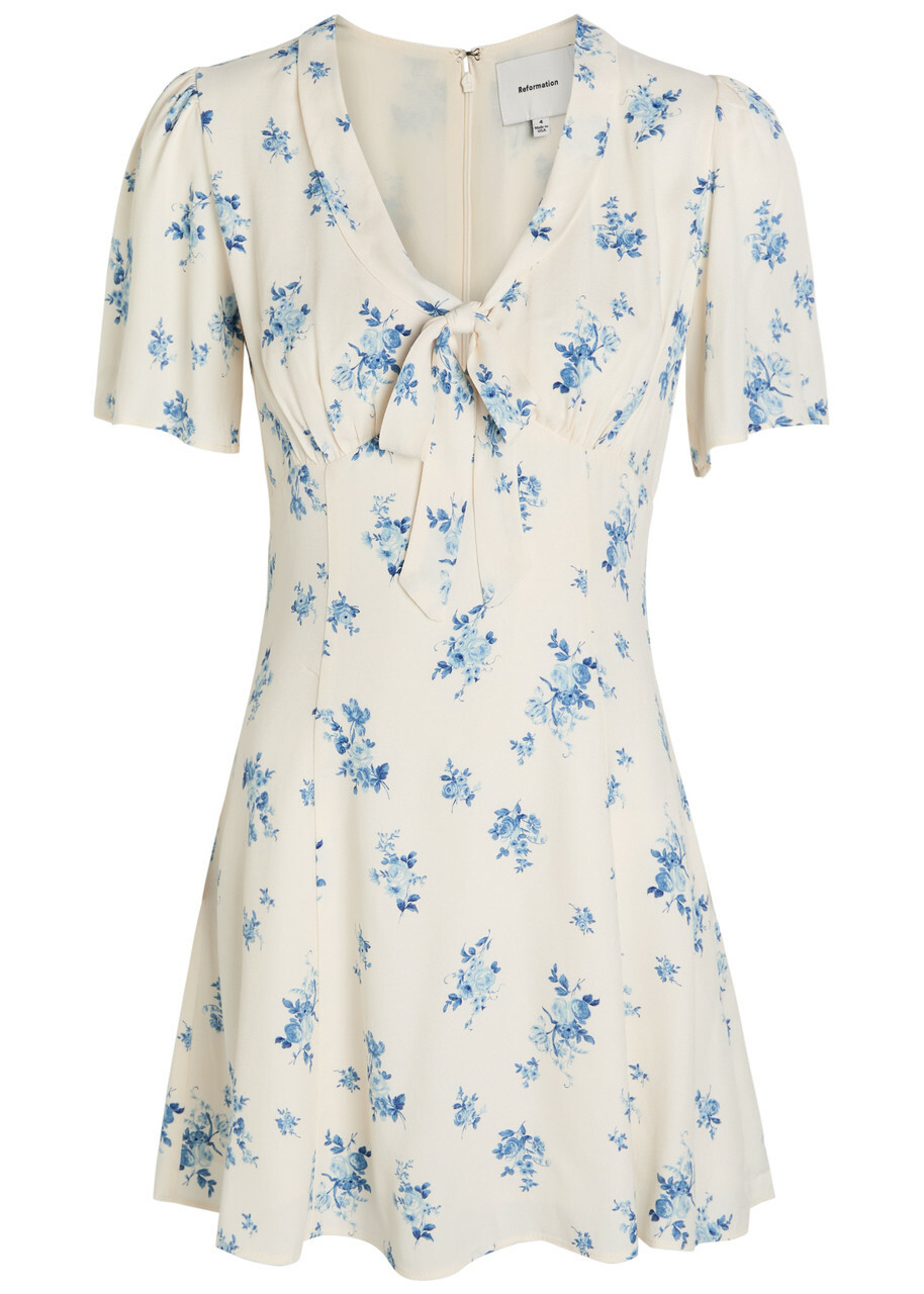 Reformation Tyra Floral-print Crepe Mini Dress White
