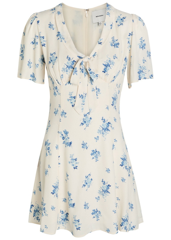Photo: Reformation Tyra Floral-print Crepe Mini Dress White