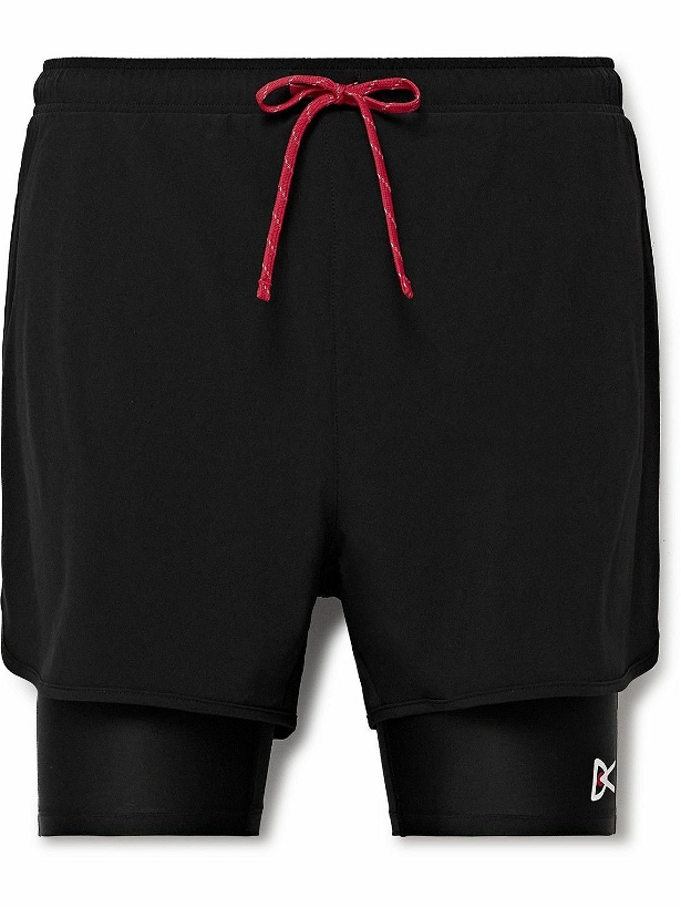 Photo: DISTRICT VISION - Straight-Leg Layered Logo-Print Stretch-Jersey and Shell Drawstring Shorts - Black