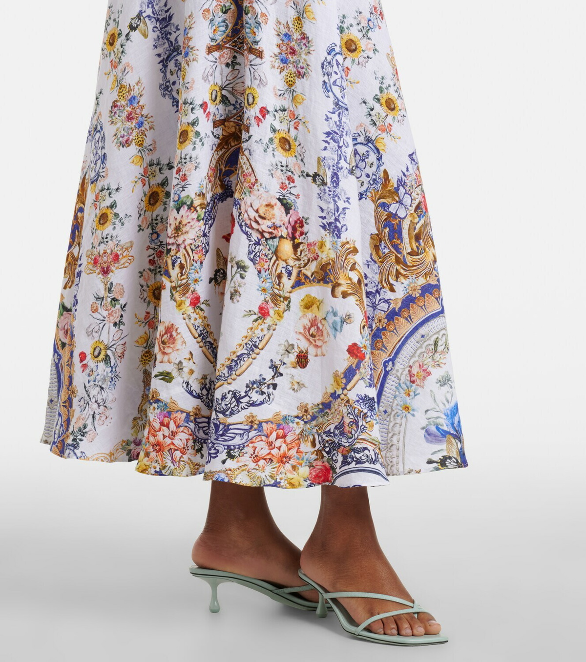 Camilla Embellished printed linen midi dress