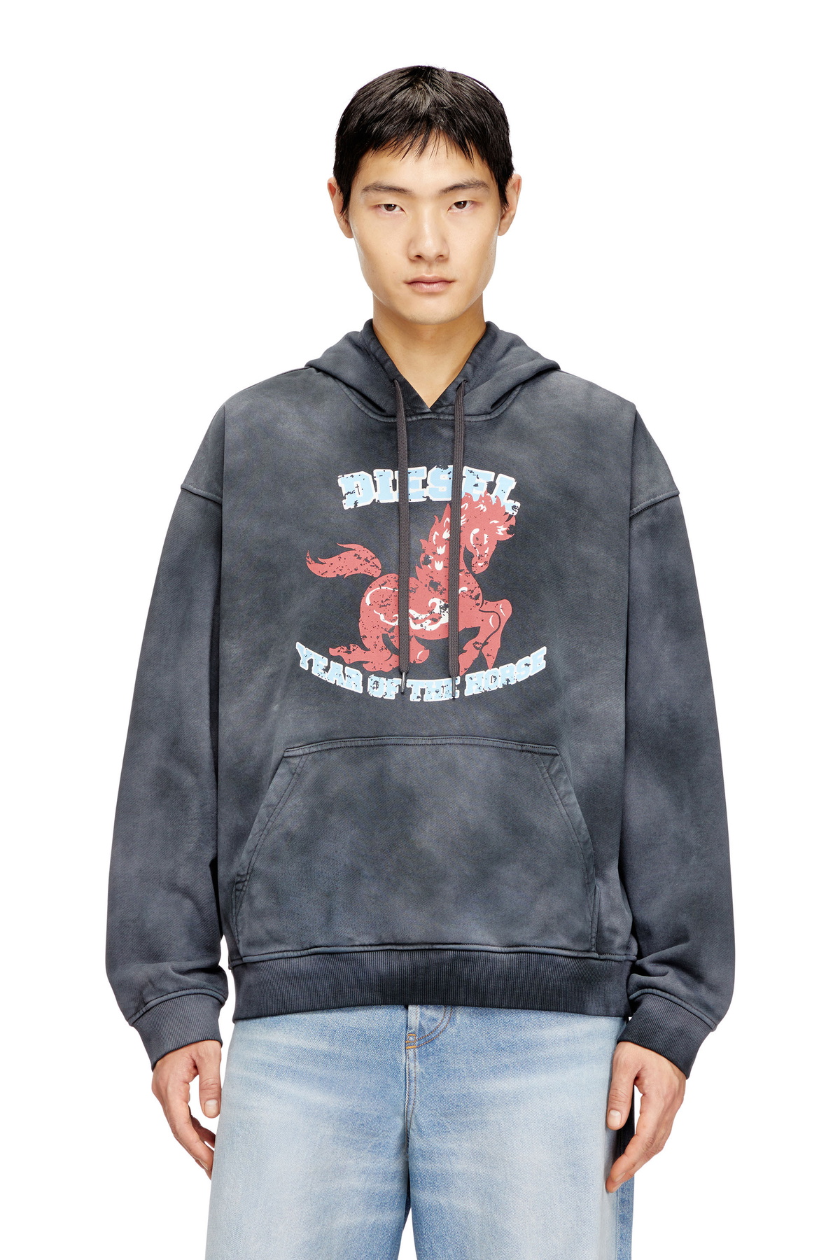Diesel Hoodie tie-dye with horse graphic print - Sweaters Mens in Grey