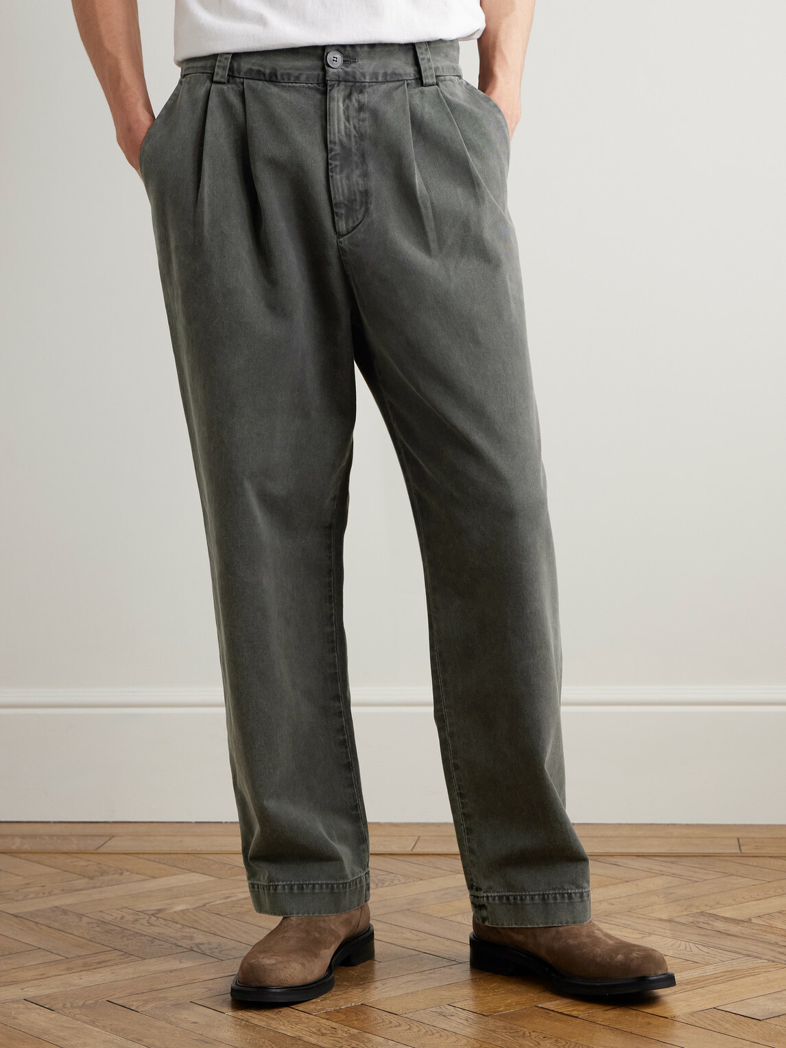 AGOLDE - Slater Tapered Pleated Cotton-Twill Trousers - Gray
