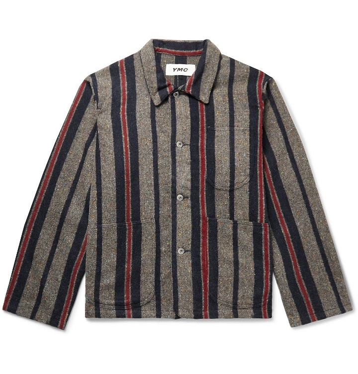 Photo: YMC - Cubist Striped Flecked Wool-Blend Shirt Jacket - Brown