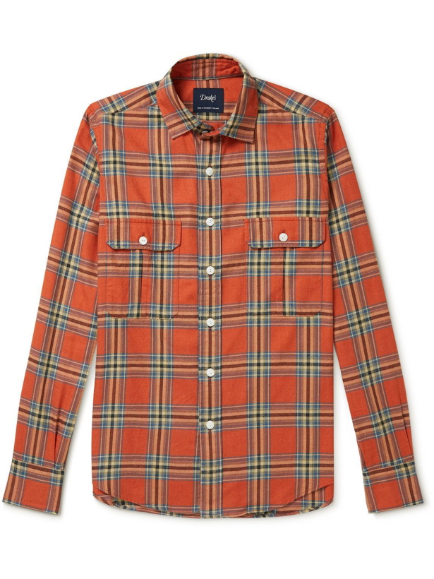 Photo: Drake's - Checked Cotton-Blend Twill Shirt - Red
