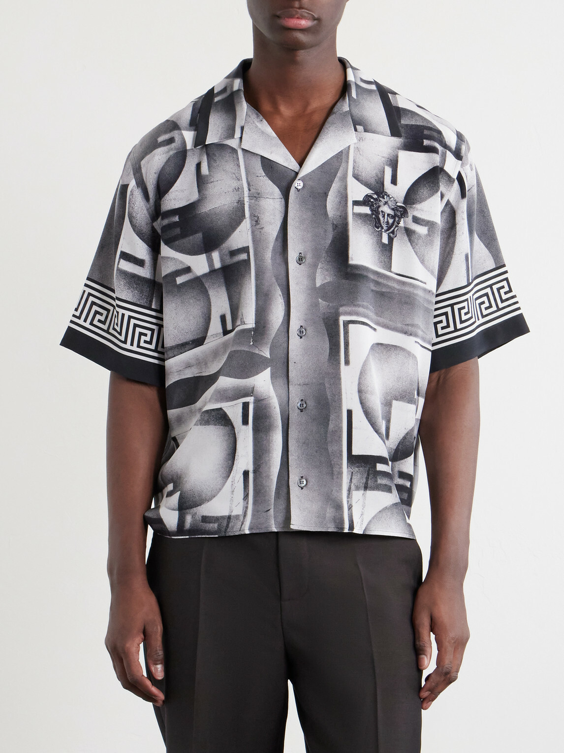 Versace - Camp-Collar Printed Silk-Crepe De Chine Shirt - Black
