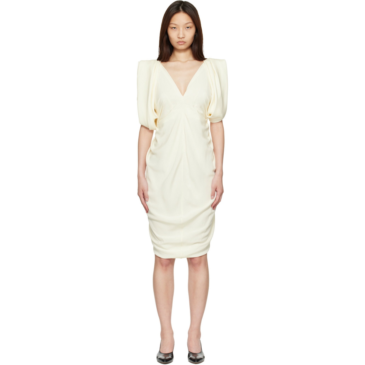 Versace Off-White Cocktail Crepe Midi Dress