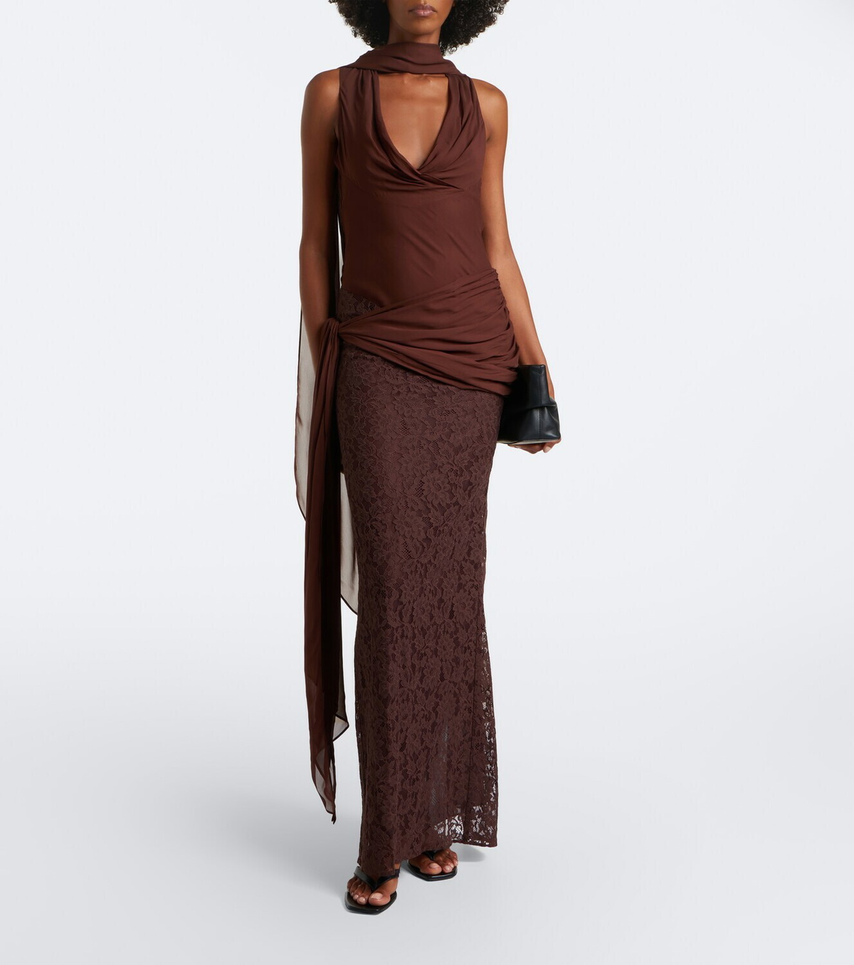 De La Vali Rosa georgette and lace maxi dress