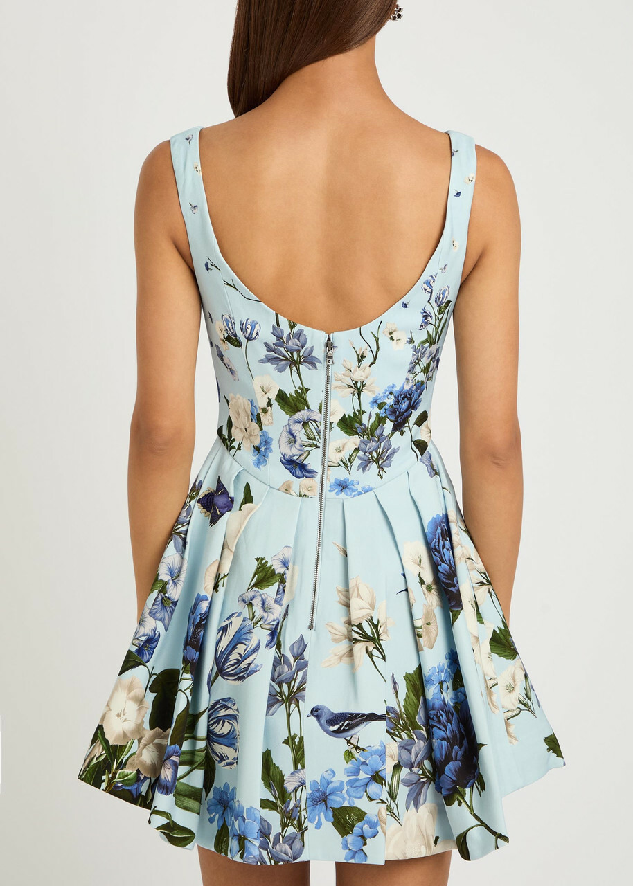 Alice + Olivia Estrella Floral-print Crepe Mini Dress Blue