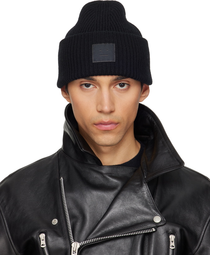 Photo: Acne Studios Black Wool Face Logo Beanie