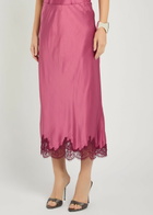 Loveshackfancy Malina Lace-trim Silk Midi Skirt Dark Pink