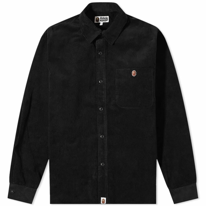 Photo: A Bathing Ape Men's Ape Head One Point Corduroy Relaxed Fit Shirt in Black