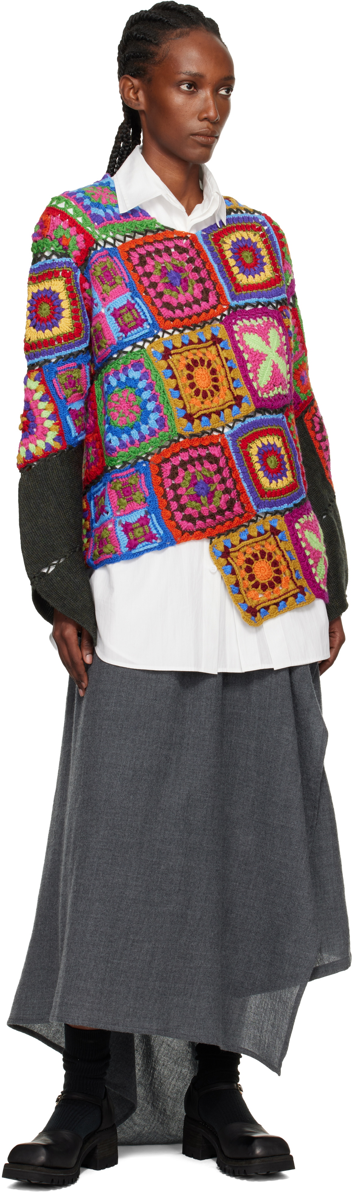 Comme des Garçons Homme Plus Multicolor Multi Fabric Crochet Stitch Motif Knit Sweater